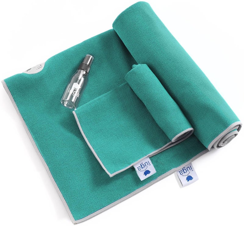 IUGA Non Slip Yoga Towel, Extra Thick Hot Yoga Towel + Hand Towel 2in1 Set with Corner Pockets Design, 100% Microfiber â€“ Non Slip, Super Absorbent and Quick Dry - Image 1